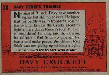 1956 Topps Davy Crockett Orange Back (R712-1) #28 Davy Senses Trouble Back