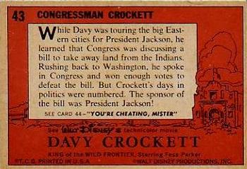 1956 Topps Davy Crockett Orange Back (R712-1) #43 Congressman Crockett Back