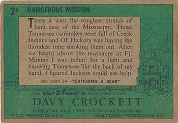 1956 Topps Davy Crockett Green Back (R712-1a) #2A Dangerous Mission Back