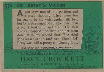 1956 Topps Davy Crockett Green Back (R712-1a) #57A Ol' Betsy's Victim Back