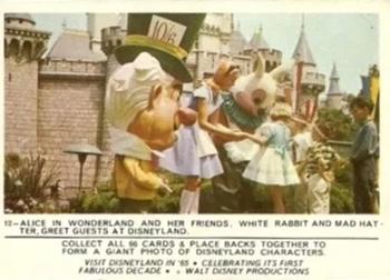 1965 Donruss Disneyland (Puzzle Back) #12 Alice in Wonderland and Her Friends, White Rabbit and Mad Hatter, Greet Guests at Disneyland Front