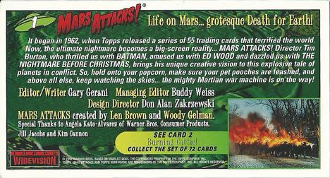 1996 Topps Widevision Mars Attacks! #1 Life on Mars...grotesque Death for Earth! Back