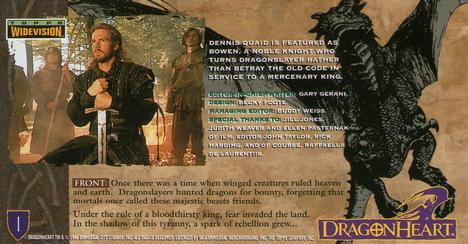 1996 Topps Dragonheart #1 Dennis Quaid is featured as Bowen, a Back