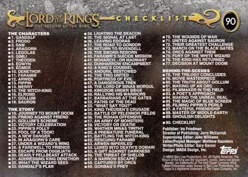 2003 Topps Lord of the Rings: The Return of the King #90 Checklist Back