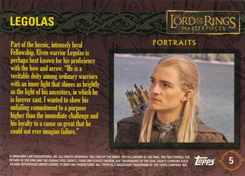 2006 Topps Lord of the Rings Masterpieces #5 Legolas Back