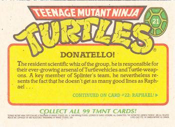 1989 O-Pee-Chee Teenage Mutant Ninja Turtles #21 Donatello! Back