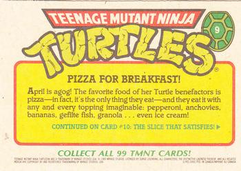 1989 O-Pee-Chee Teenage Mutant Ninja Turtles #9 Pizza for Breakfast! Back
