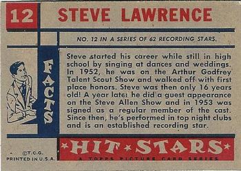 1957 Topps Hit Stars #12 Steve Lawrence Back