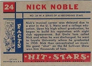 1957 Topps Hit Stars #24 Nick Noble Back