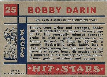 1957 Topps Hit Stars #25 Bobby Darin Back