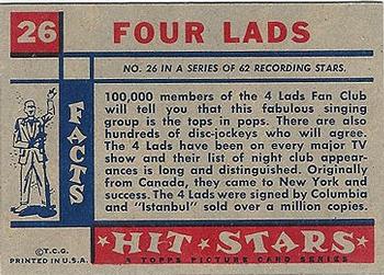 1957 Topps Hit Stars #26 Four Lads Back
