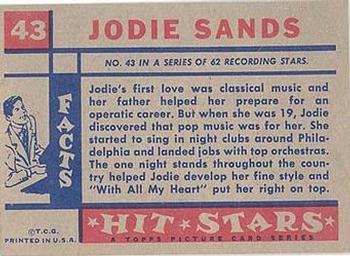 1957 Topps Hit Stars #43 Jodie Sands Back