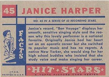 1957 Topps Hit Stars #45 Janice Harper Back