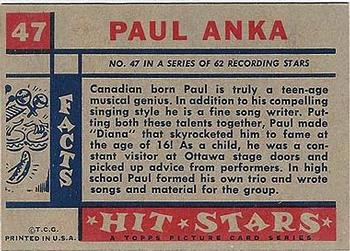 1957 Topps Hit Stars #47 Paul Anka Back