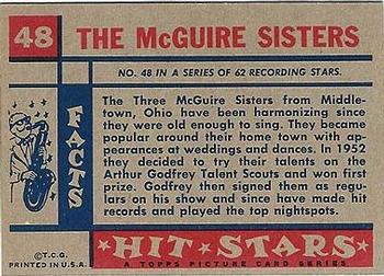 1957 Topps Hit Stars #48 The McGuire Sisters Back