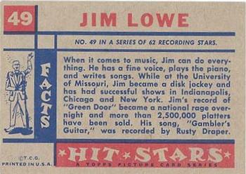 1957 Topps Hit Stars #49 Jim Lowe Back