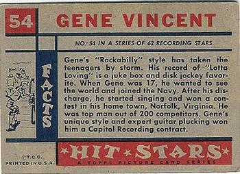 1957 Topps Hit Stars #54 Gene Vincent Back