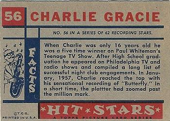 1957 Topps Hit Stars #56 Charlie Gracie Back