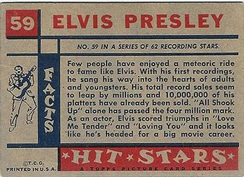 1957 Topps Hit Stars #59 Elvis Presley Back