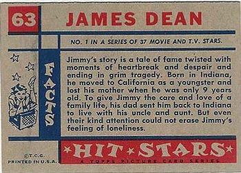 1957 Topps Hit Stars #63 James Dean Back