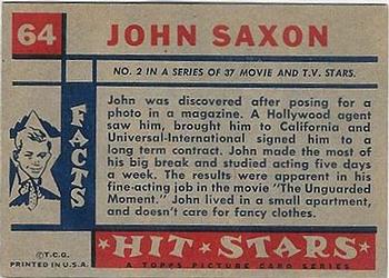 1957 Topps Hit Stars #64 John Saxon Back