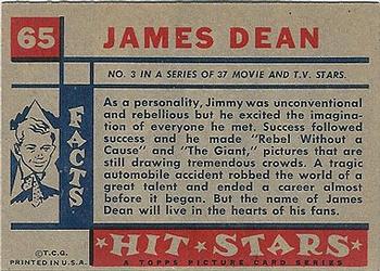 1957 Topps Hit Stars #65 James Dean Back