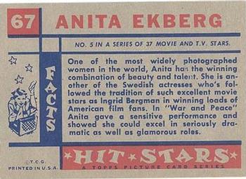 1957 Topps Hit Stars #67 Anita Ekberg Back