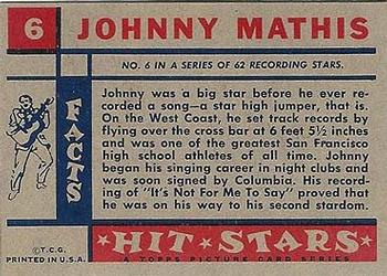 1957 Topps Hit Stars #6 Johnny Mathis Back