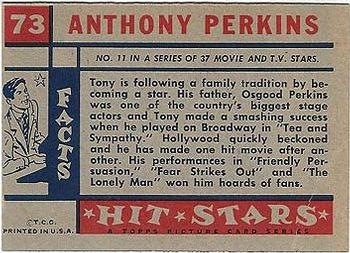 1957 Topps Hit Stars #73 Anthony Perkins Back