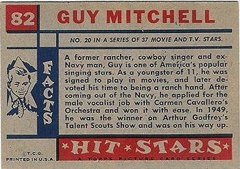 1957 Topps Hit Stars #82 Guy Mitchell Back
