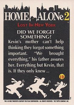 1992 Topps Home Alone 2 #19 Did We Forget Something? Back