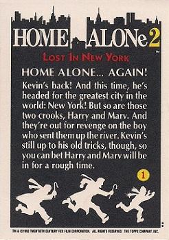 1992 Topps Home Alone 2 #1 Home Alone... Again! Back