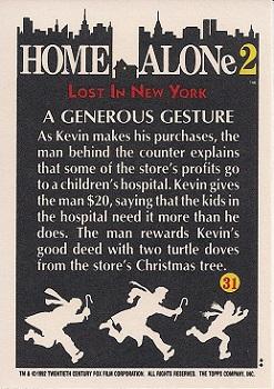 1992 Topps Home Alone 2 #31 A Generous Gesture Back