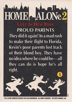 1992 Topps Home Alone 2 #5 Proud Parents Back