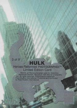 1997 Fleer/SkyBox Marvel Premium QFX - PhotoGrafix ClearChrome #3 Hulk Back