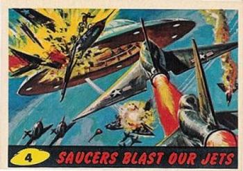 1962 Topps Mars Attacks #4 Saucers Blast Our Jets Front