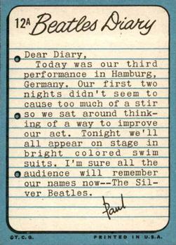 1964 Topps The Beatles Diary #12A John, Paul, George, Ringo Back