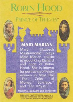 1991 Topps Robin Hood: Prince of Thieves (88) #5 Maid Marian Back