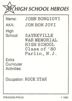 1993 Freedom Press High School Heroes Series I #20 John Bongiovi Back