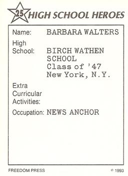 1993 Freedom Press High School Heroes Series I #25 Barbara Walters Back