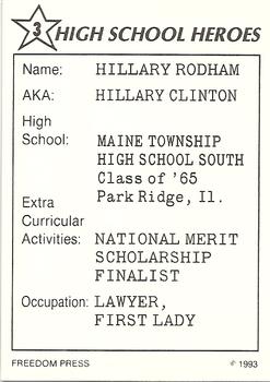 1993 Freedom Press High School Heroes Series I #3 Hillary Rodham Back