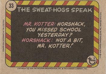 1976 Topps Welcome Back Kotter #33 Which Sweat-Hog wrote his composition in invisible ink? Back