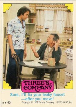 1978 Topps Three's Company #43 Sure, I'll fix your leaky faucet -- after you move! Front