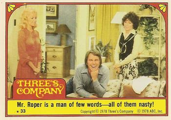 1978 Topps Three's Company #33 Mr. Roper is a man of few words -- all of them nasty! Front