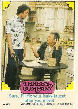 1978 Topps Three's Company #43 Sure, I'll fix your leaky faucet -- after you move! Front