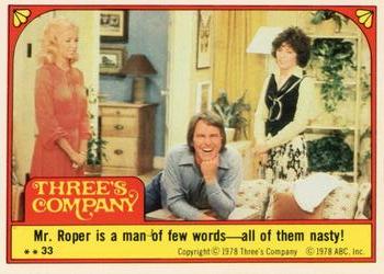 1978 Topps Three's Company #33 Mr. Roper is a man of few words -- all of them nasty! Front