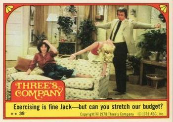 1978 Topps Three's Company #39 Exercising is fine Jack -- but can you stretch our budget? Front