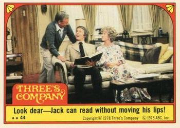 1978 Topps Three's Company #44 Look dear -- Jack can read without moving his lips! Front