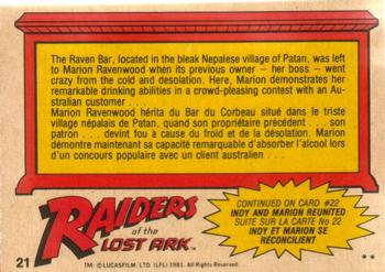 1981 O-Pee-Chee Raiders of the Lost Ark #21 The Drinking Contest Back