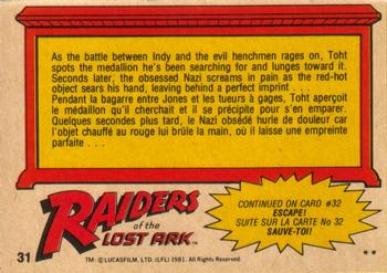 1981 O-Pee-Chee Raiders of the Lost Ark #31 The Prize Of Agony Back
